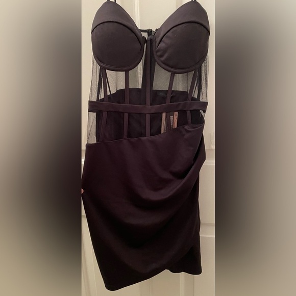 Symphony Broken Arrow South Beach Black Mesh Corset Dress NWT! Size Large - Picture 7 of 13